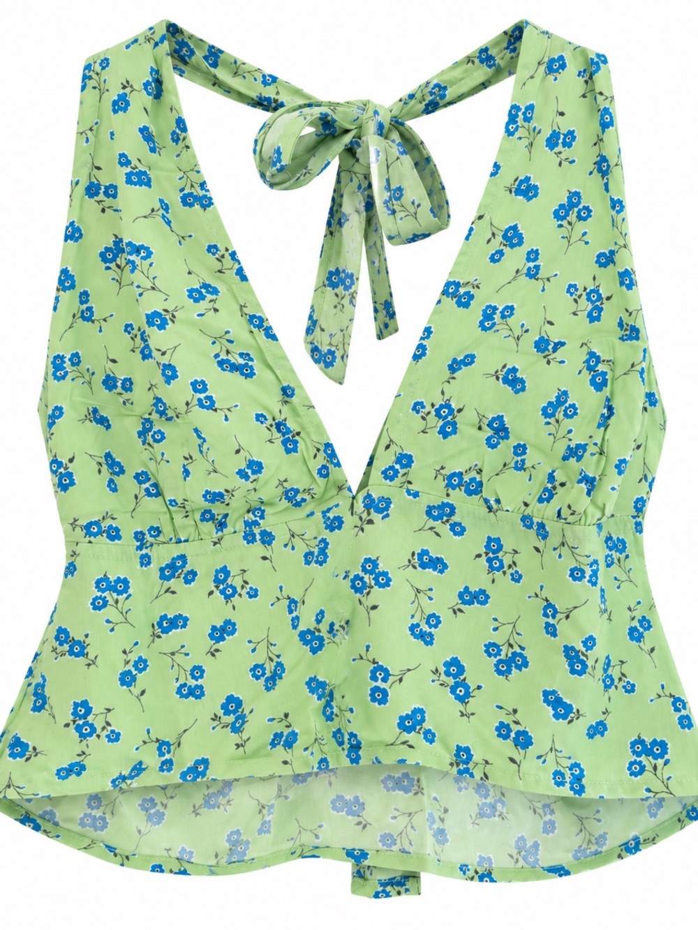 Motel Nanda Top XL & M NWT Lime Green Blue Floral Halter Y2K Corset Crop Top